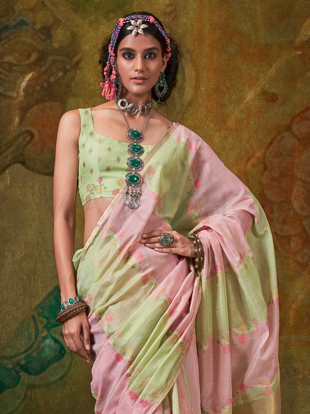 Blush Pink Lightweight Cotton Saree with Printed Design