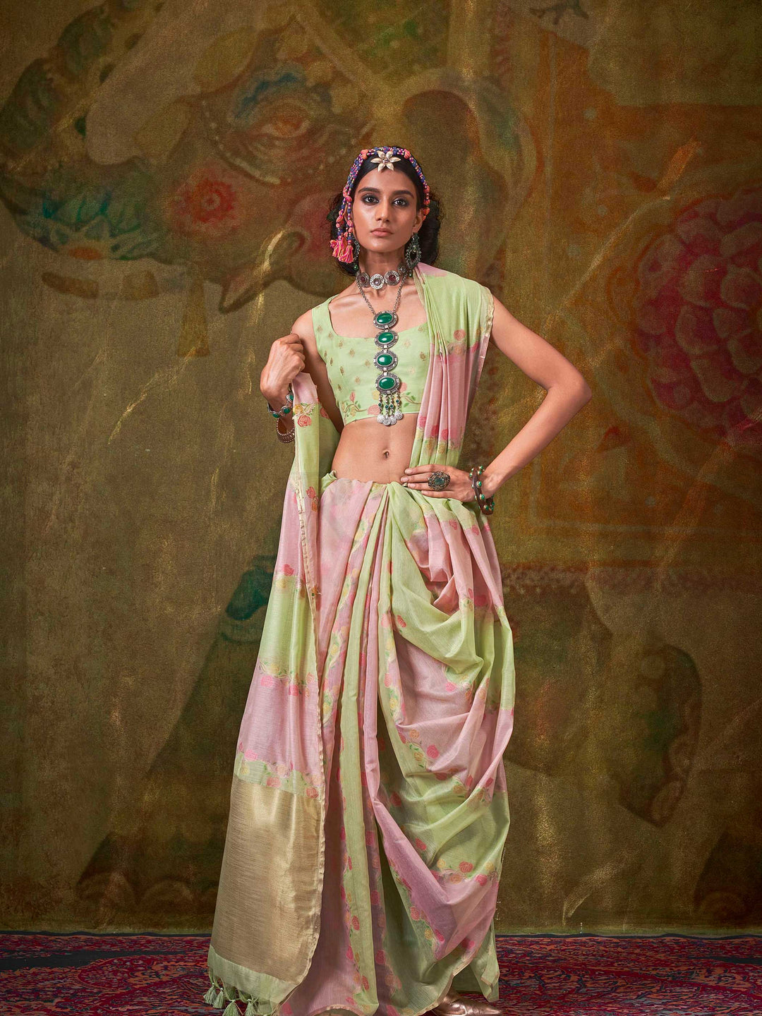 Blush Pink Lightweight Cotton Saree with Printed Design