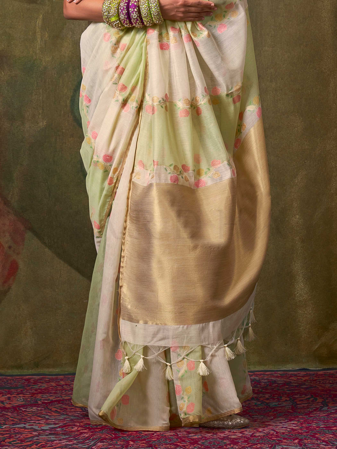 Ivory Mint Lightweight Cotton Saree with Printed Design