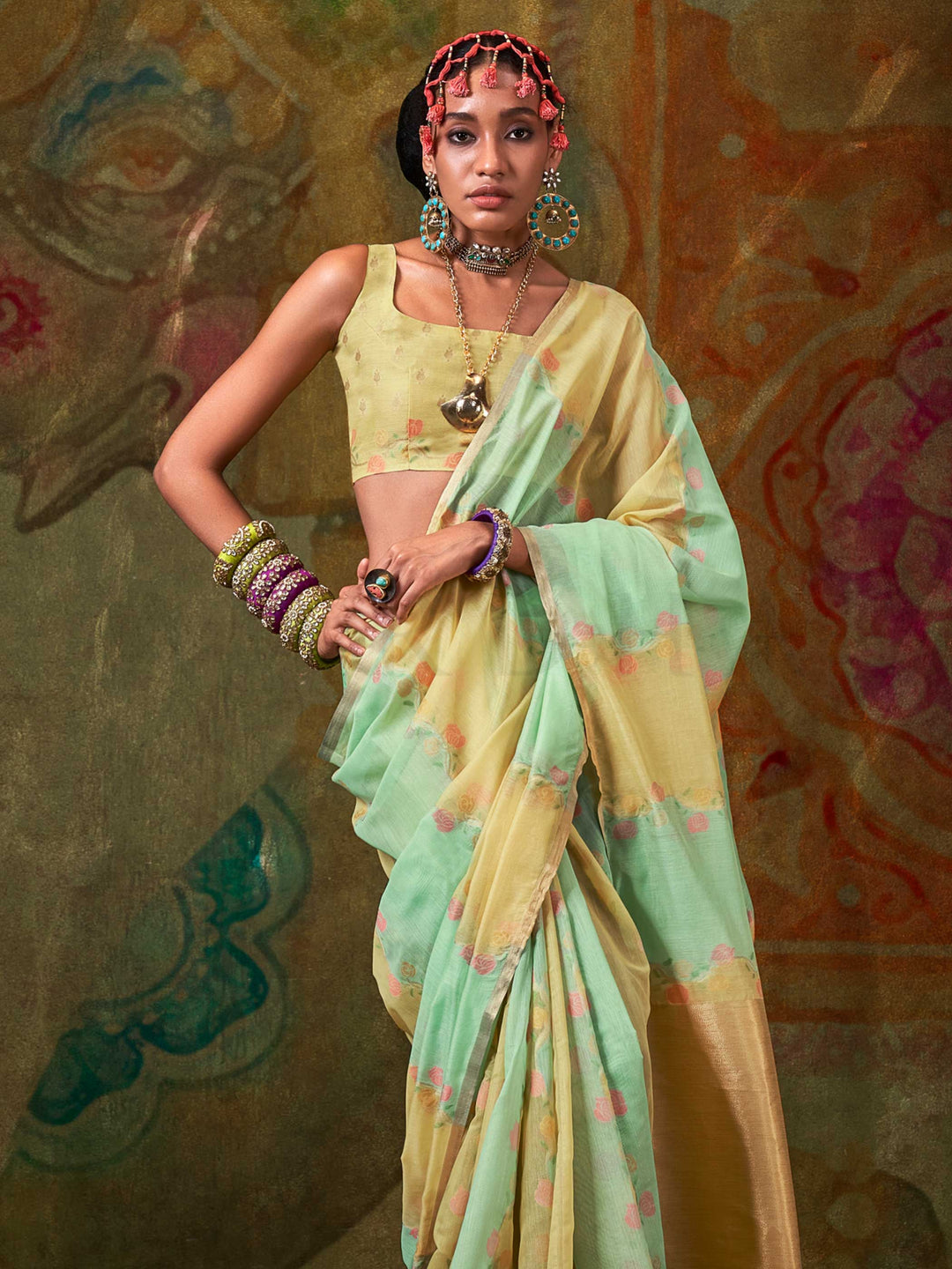 Lemon Yellow Lightweight Cotton Saree with Printed Design