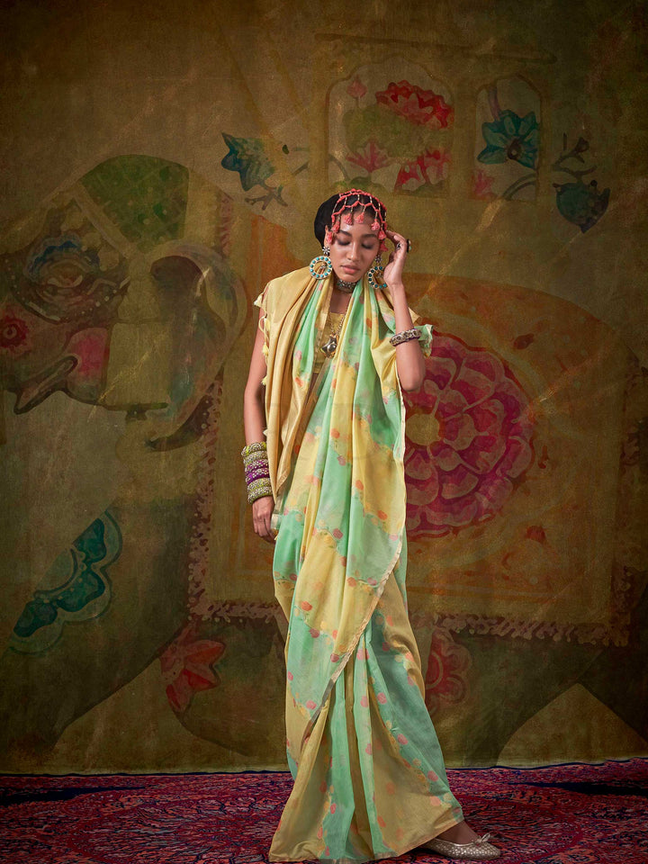 Lemon Yellow Lightweight Cotton Saree with Printed Design