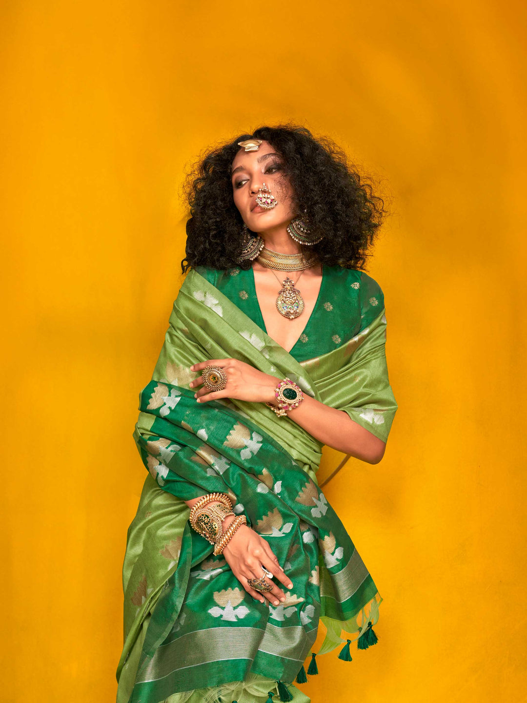 Banarasi Sarees Silk Sarees Green Haldi Mehendi Festive Green Krystal Lotus Green Teal Green