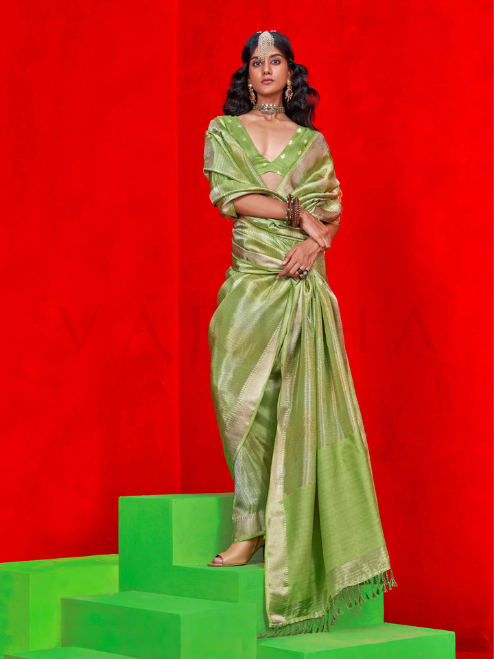 Light Green Banarasi Tissue Silk Saree with Viscose Zari Weave