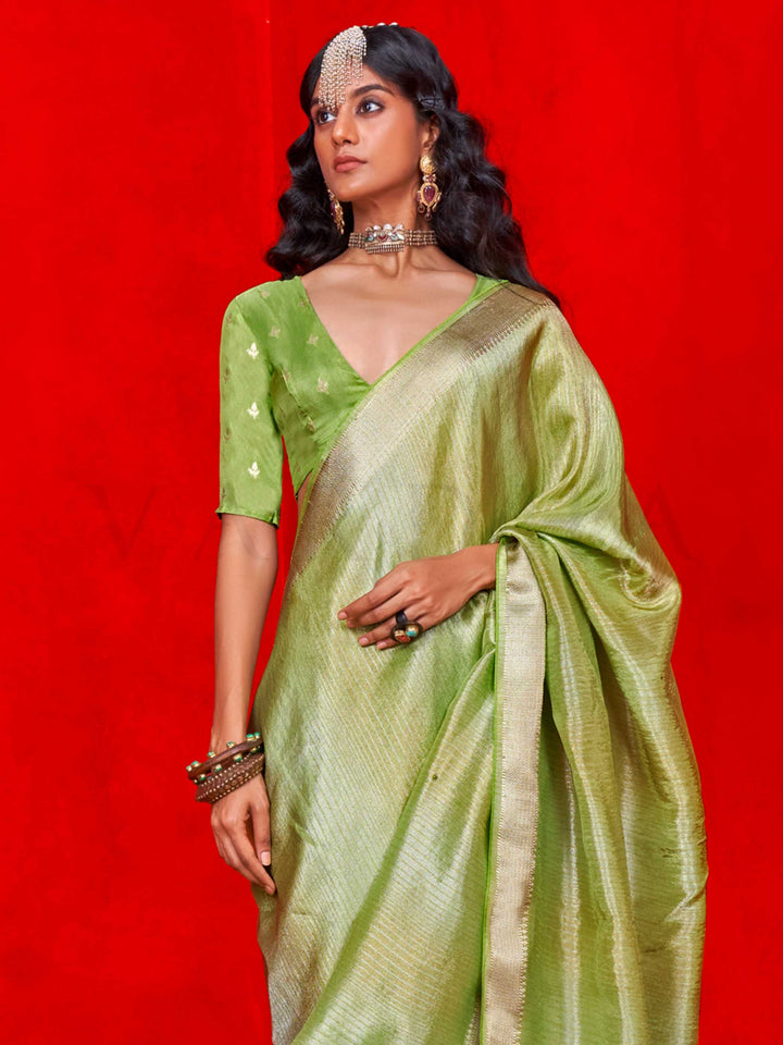 Light Green Banarasi Tissue Silk Saree with Viscose Zari Weave