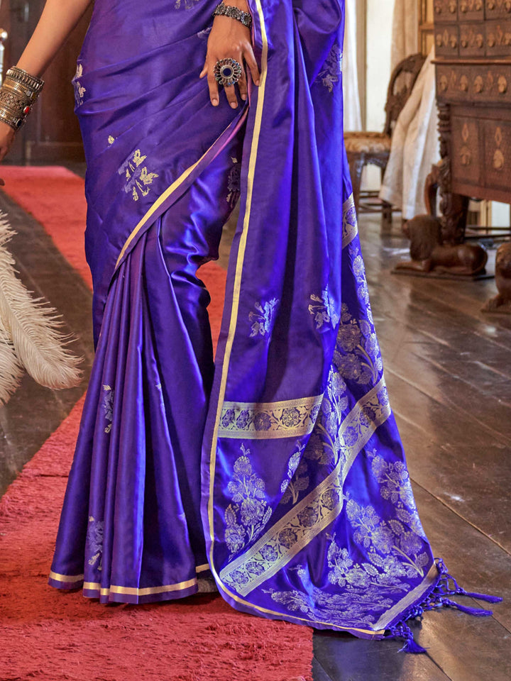 Violet Orchid Satin Silk Saree with Woven Zari Work