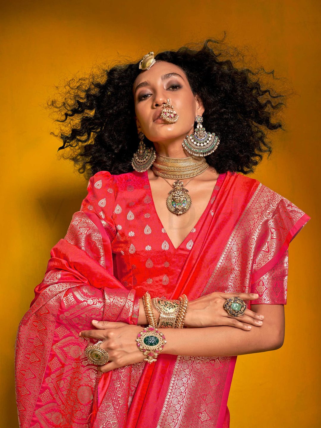 Hot Pink Satin Silk Saree with Woven Zari Work