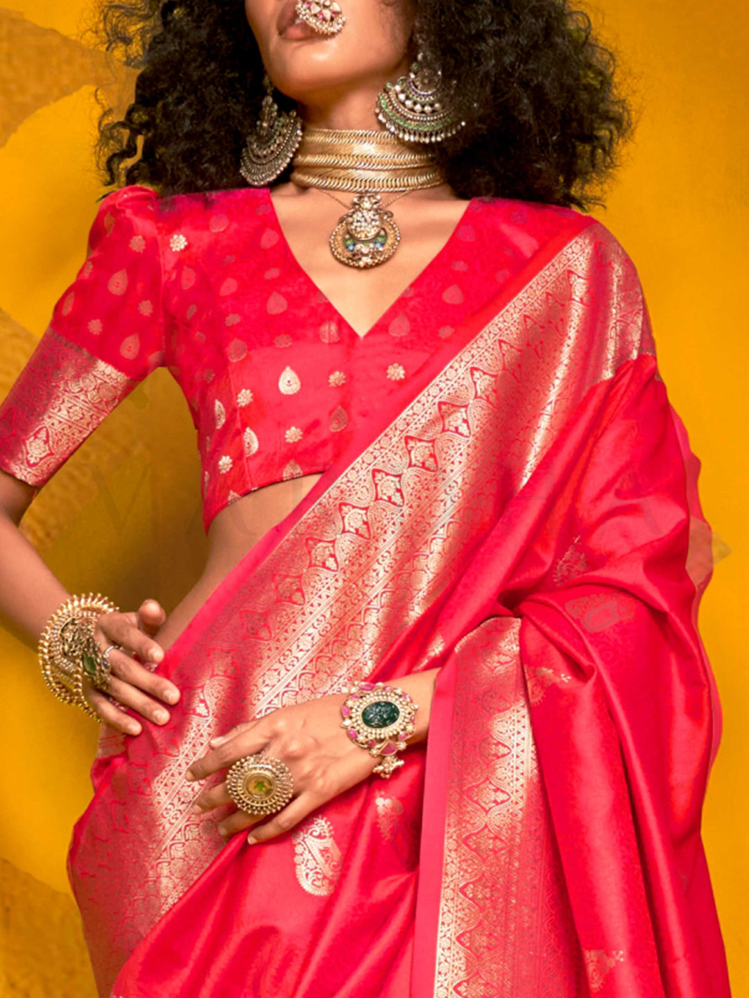 Hot Pink Satin Silk Saree with Woven Zari Work