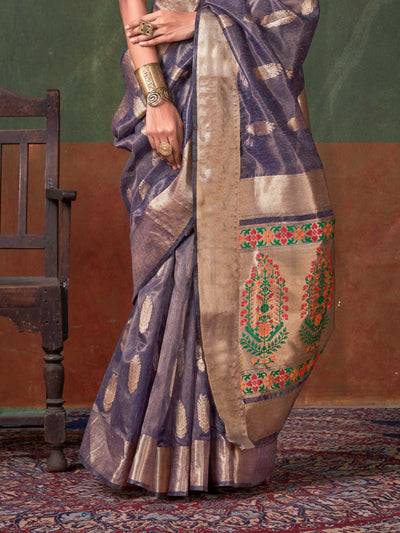 Royal Blue Paithani Banarasi Tissue Silk Saree with Zari Handloom Weave