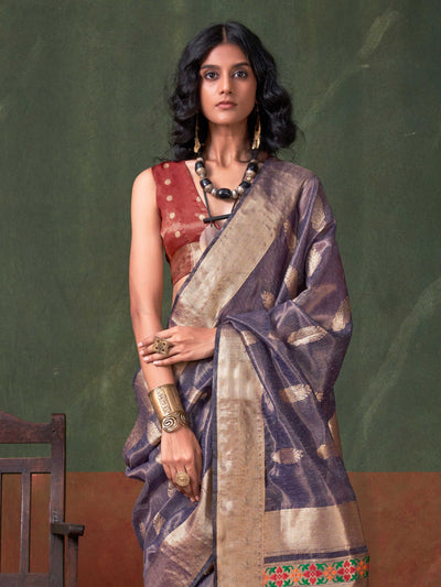 Royal Blue Paithani Banarasi Tissue Silk Saree with Zari Handloom Weave