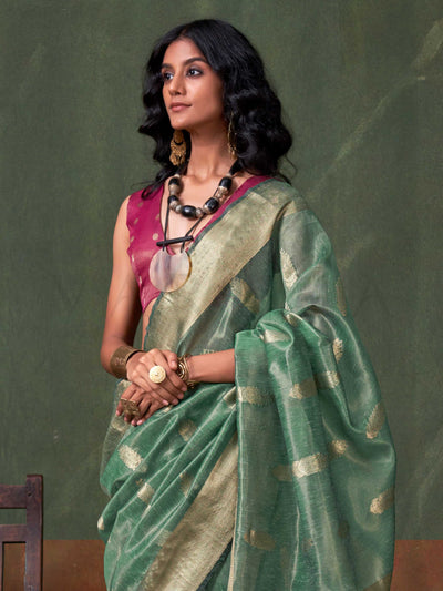 Emerald Green Paithani Banarasi Tissue Silk Saree with Zari Handloom Weave