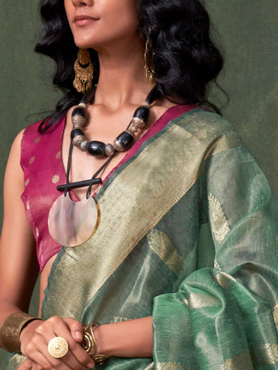 Emerald Green Paithani Banarasi Tissue Silk Saree with Zari Handloom Weave