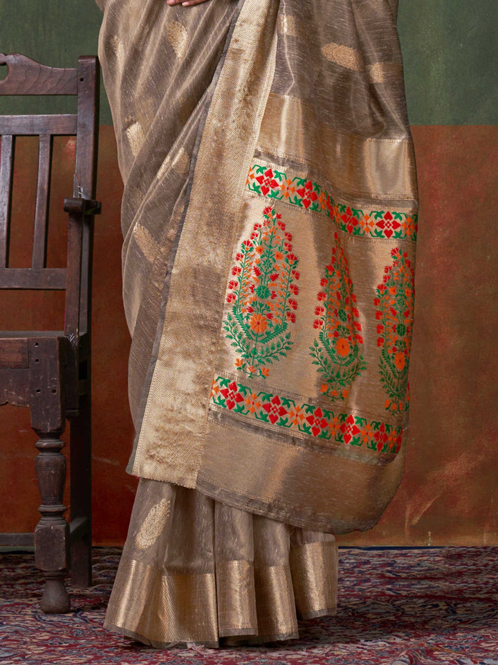 Antique Gold Paithani Banarasi Tissue Silk Saree