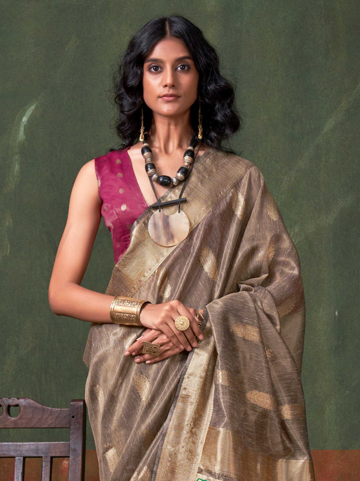 Antique Gold Paithani Banarasi Tissue Silk Saree