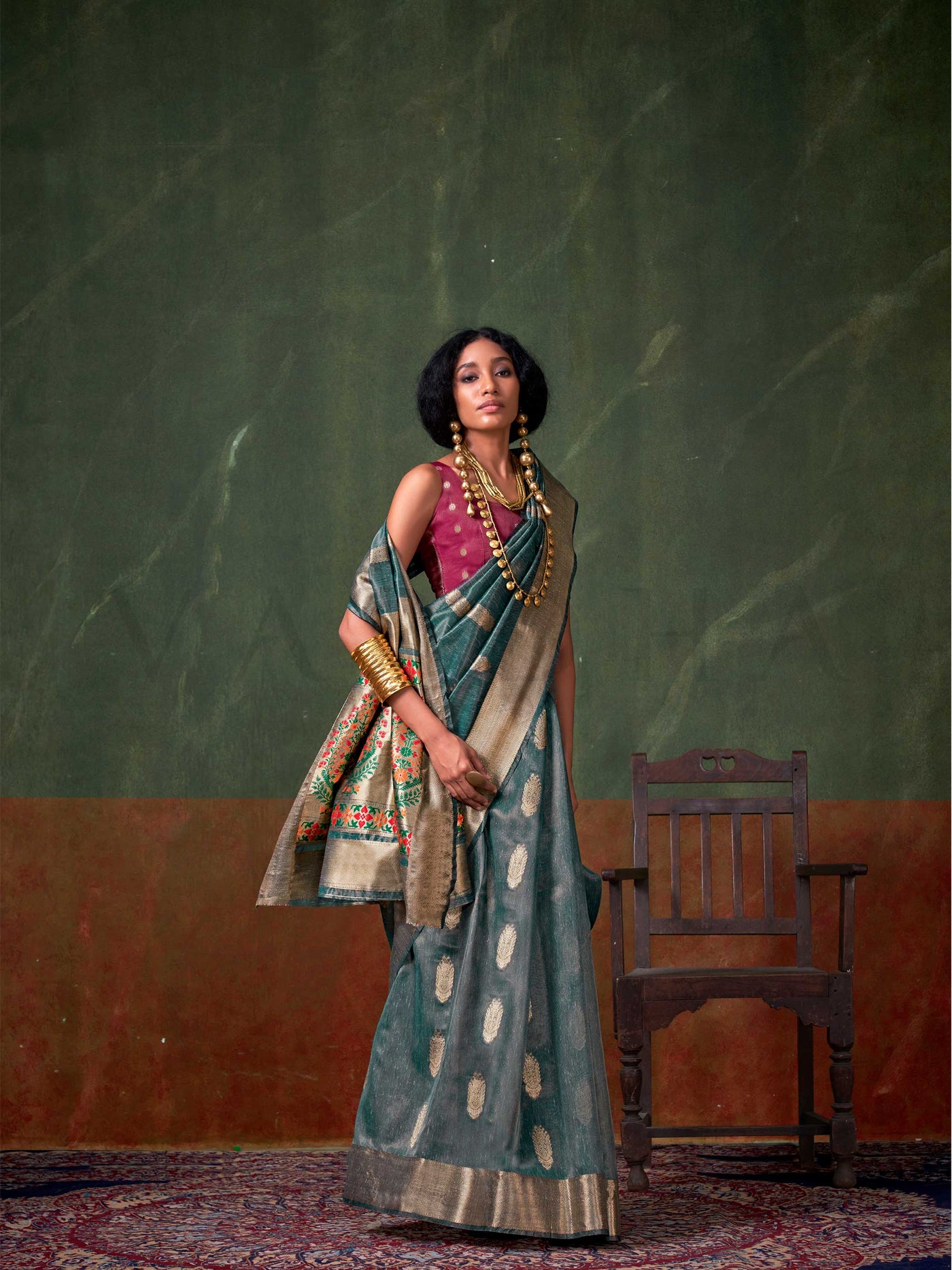 Teal Blue Paithani Banarasi Tissue Silk Saree with Zari Handloom Weave
