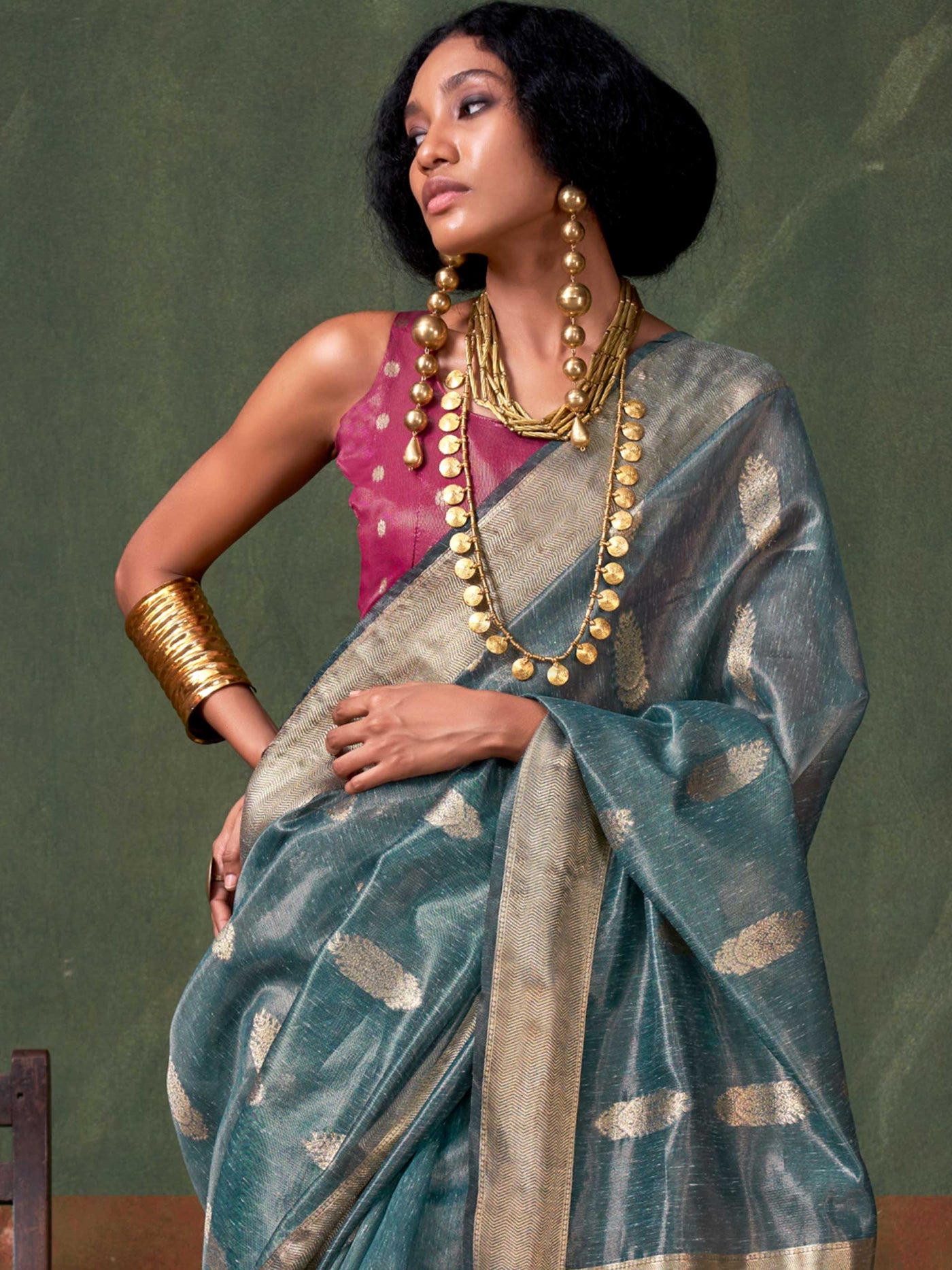 Teal Blue Paithani Banarasi Tissue Silk Saree with Zari Handloom Weave