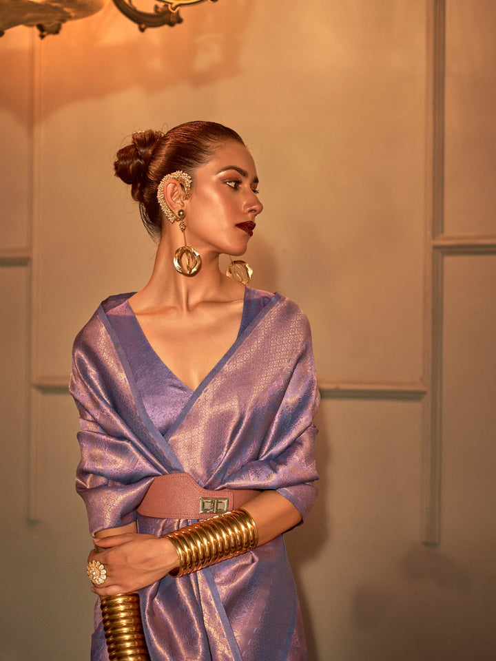 lavender kanjivaram silk lilac wedding saree jacquard silver zari saree dual tone silk saree pastel bridal saree