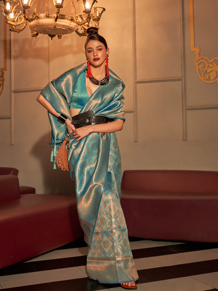 aqua kanjivaram silk turquoise zari saree bridal silk saree