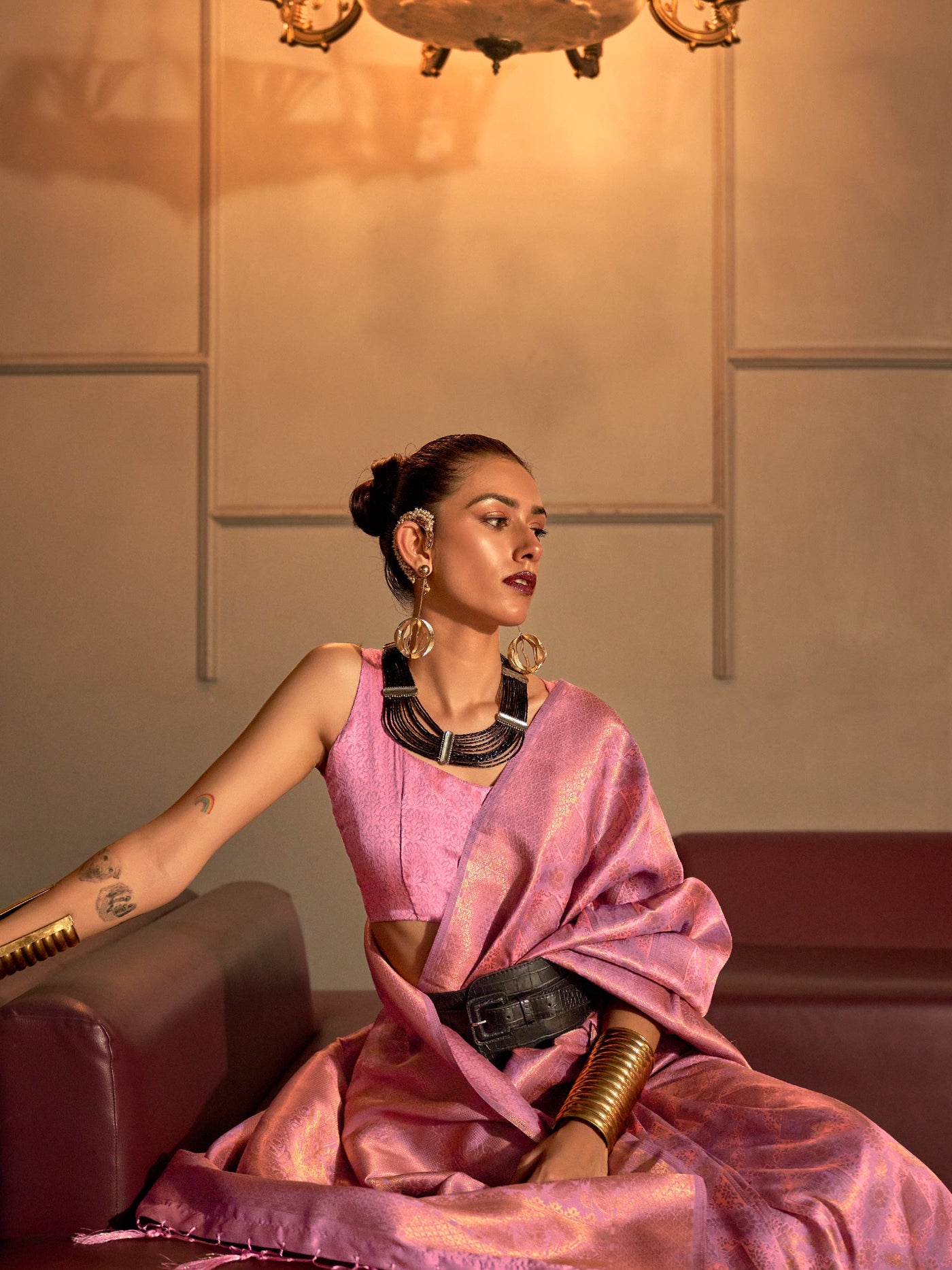 blush pink kanjivaram saree coral dual tone silk saree pastel bridal saree