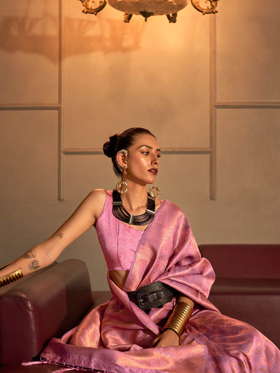 blush pink kanjivaram saree coral dual tone silk saree pastel bridal saree