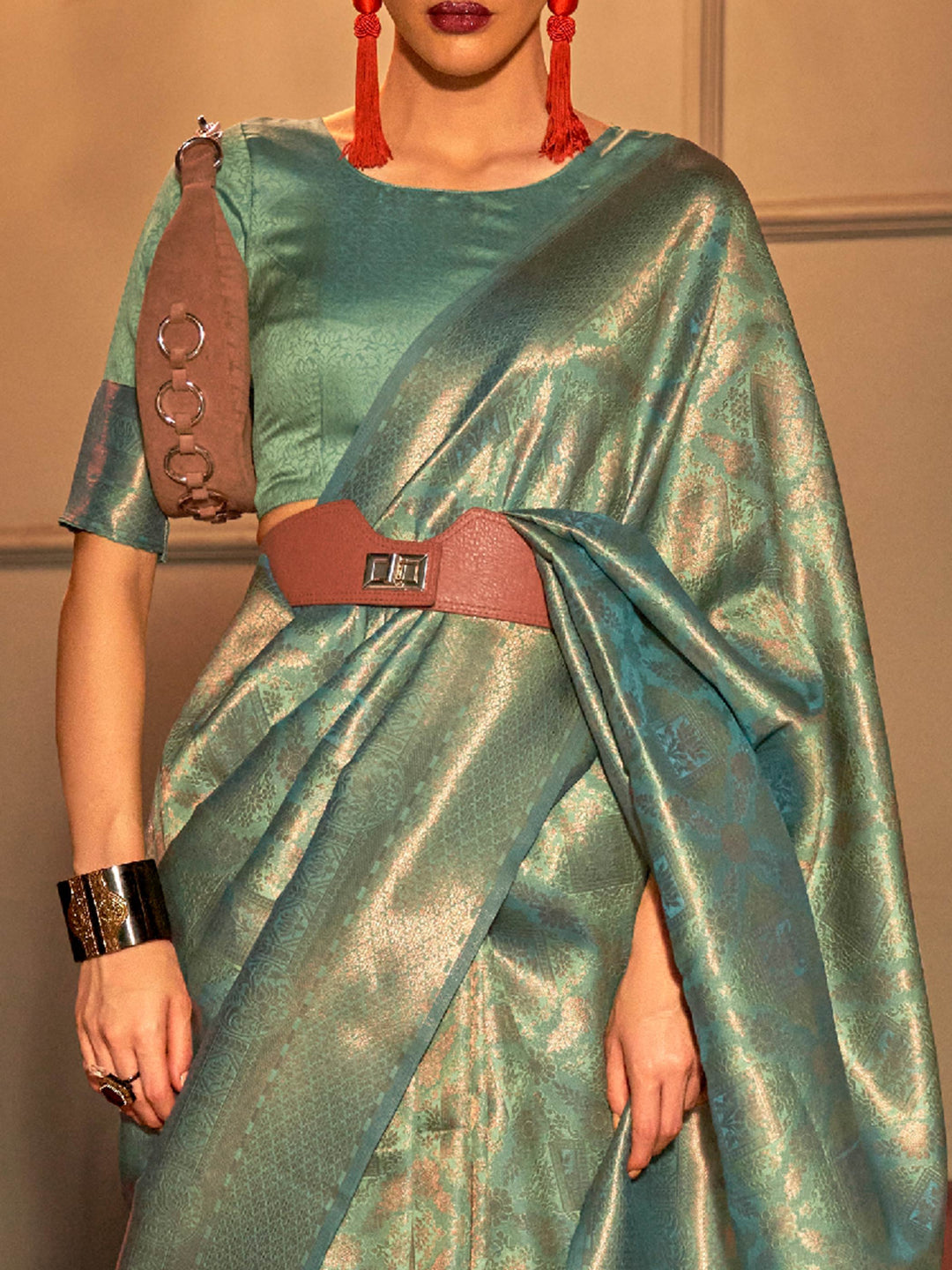 mint green kanjivaram saree sea blue zari pastel silk bridal wedding wear