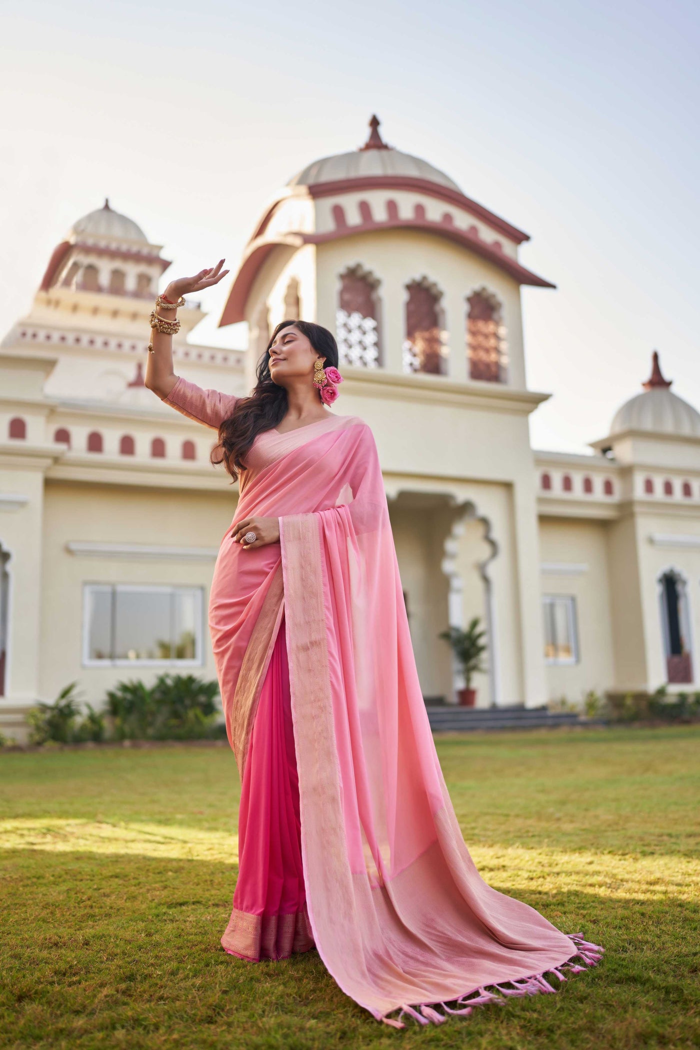 Fusion Pink Feather Soft Saree