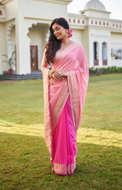 Fusion Pink Feather Soft Saree