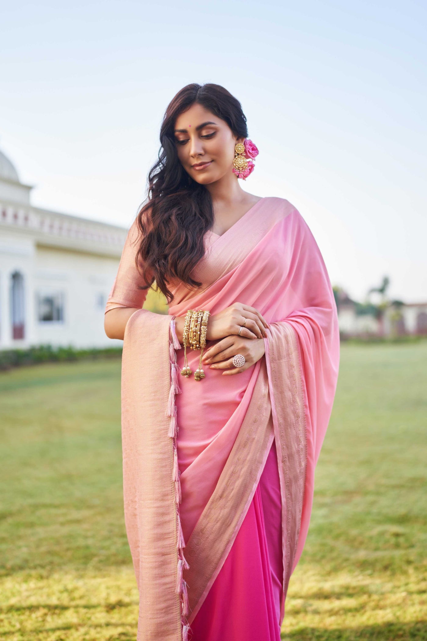 Fusion Pink Feather Soft Saree