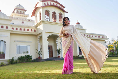 Fusion Pink-White Feather Soft Saree