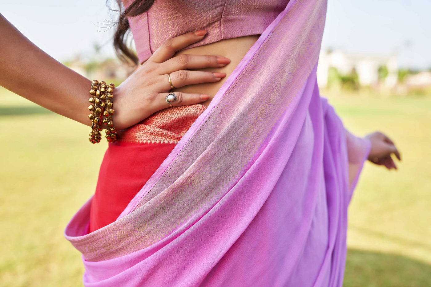 Fusion Violet-Red Feather Soft Saree