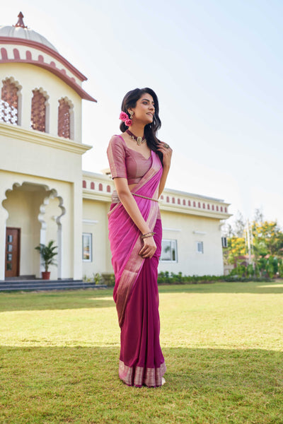 Fusion Violet-Wine Feather Soft Saree