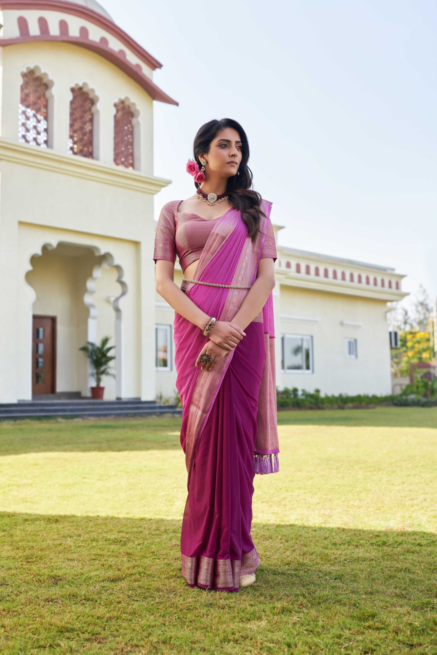 Fusion Violet-Wine Feather Soft Saree