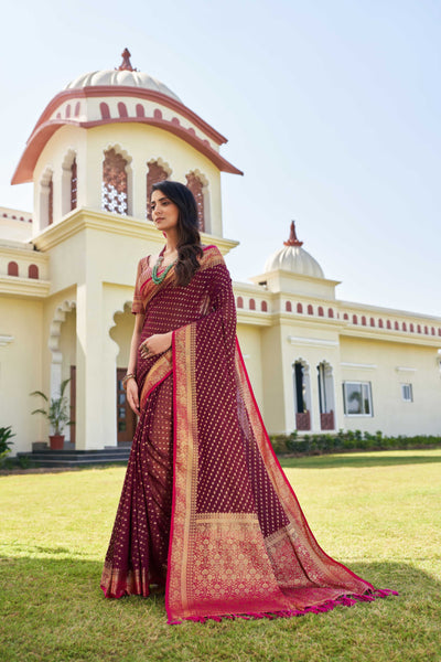 Wine-Pink Gold Zari Georgette Saree