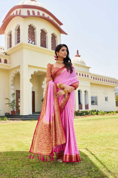 Contrast Pink Gold Zari Georgette Saree