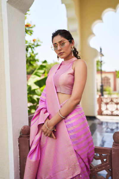 Natasha Luthra in Baby Pink Feather Soft Saree