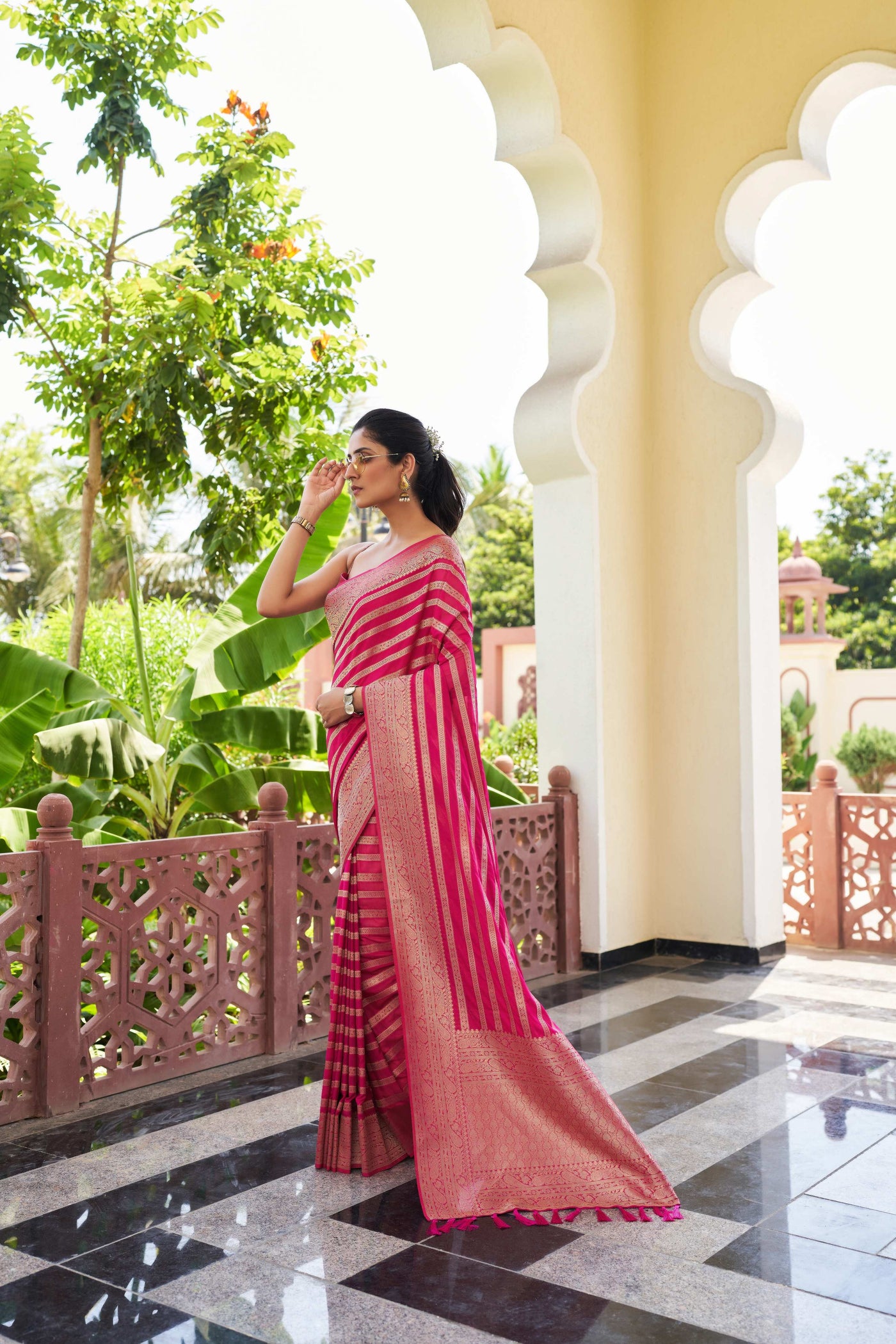Strawberry Pink Feather Soft Saree
