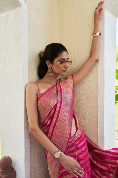 Strawberry Pink Feather Soft Saree