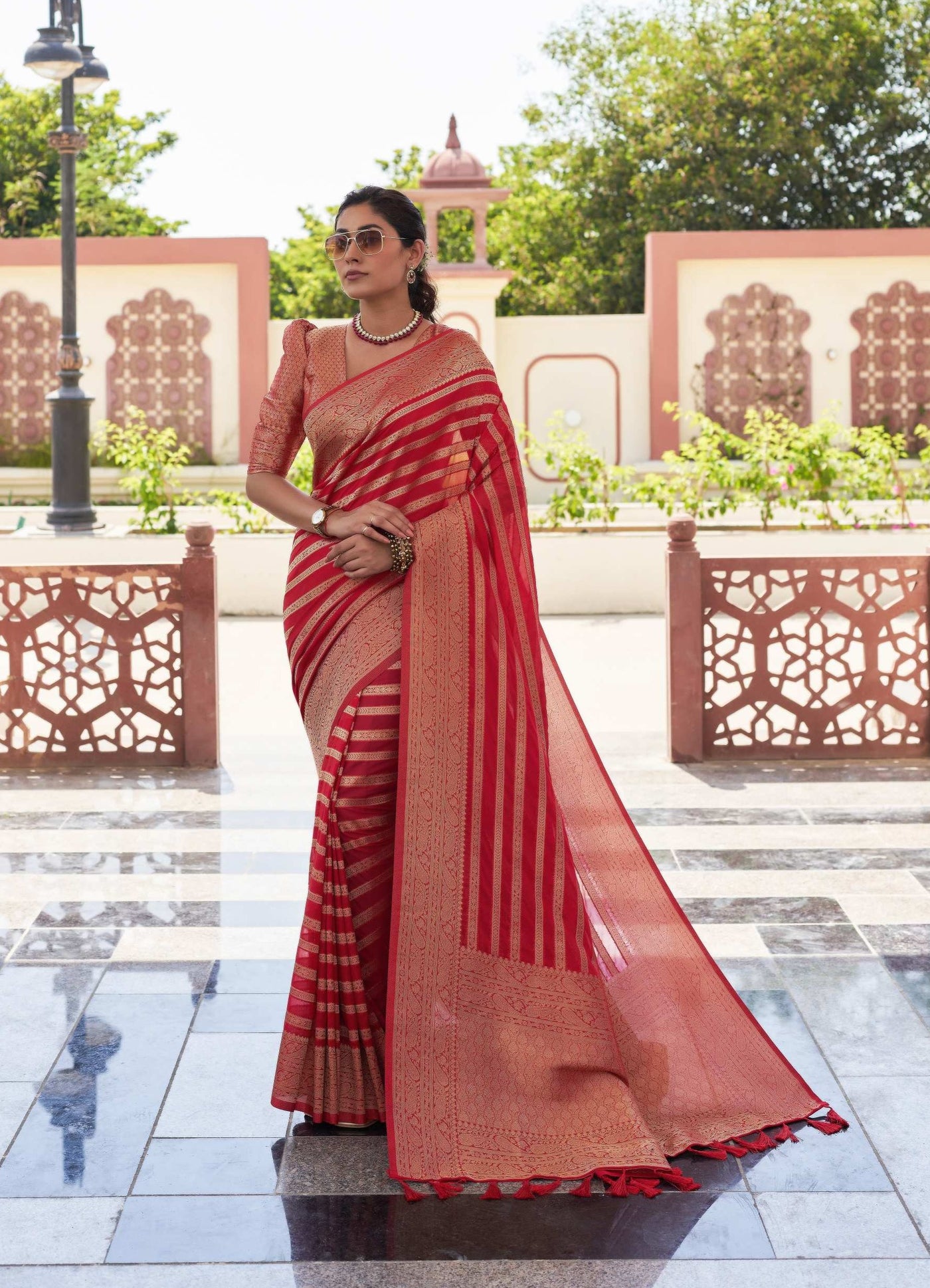Apple Red Feather Soft Saree