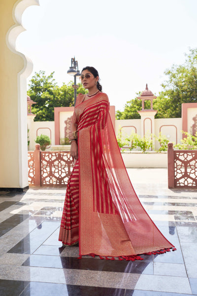 Apple Red Feather Soft Saree