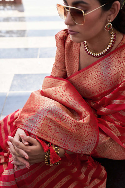 Apple Red Feather Soft Saree