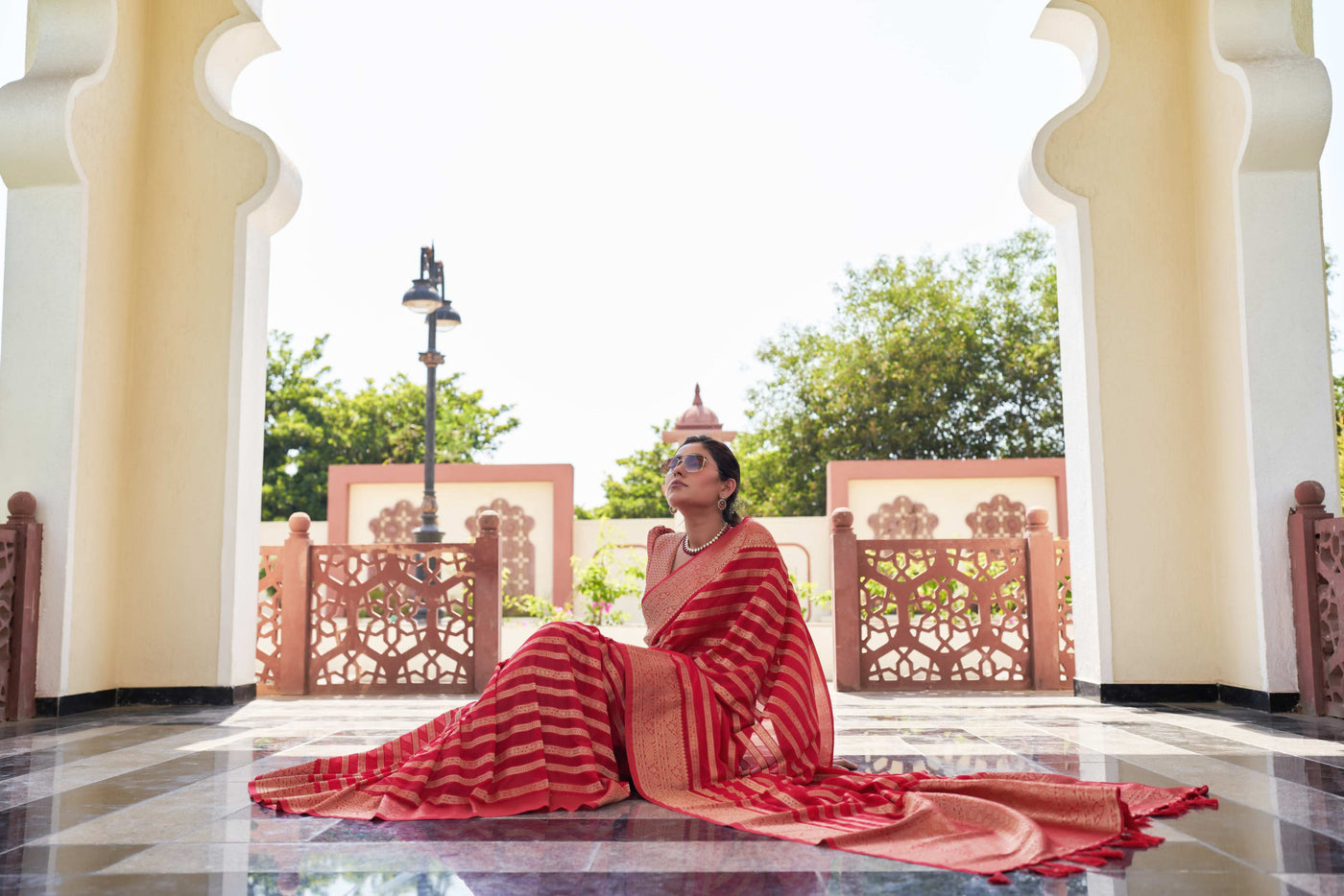 Apple Red Feather Soft Saree