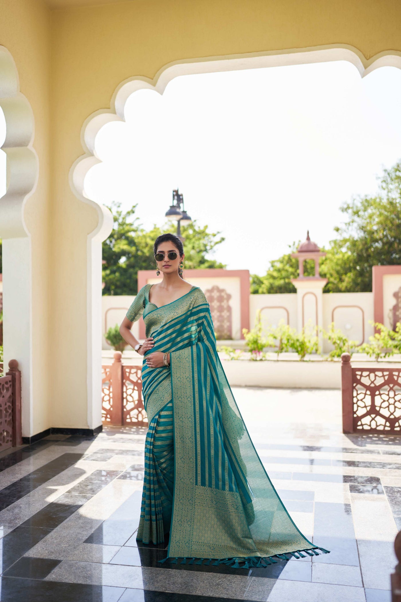 Sea Blue Feather Soft Saree