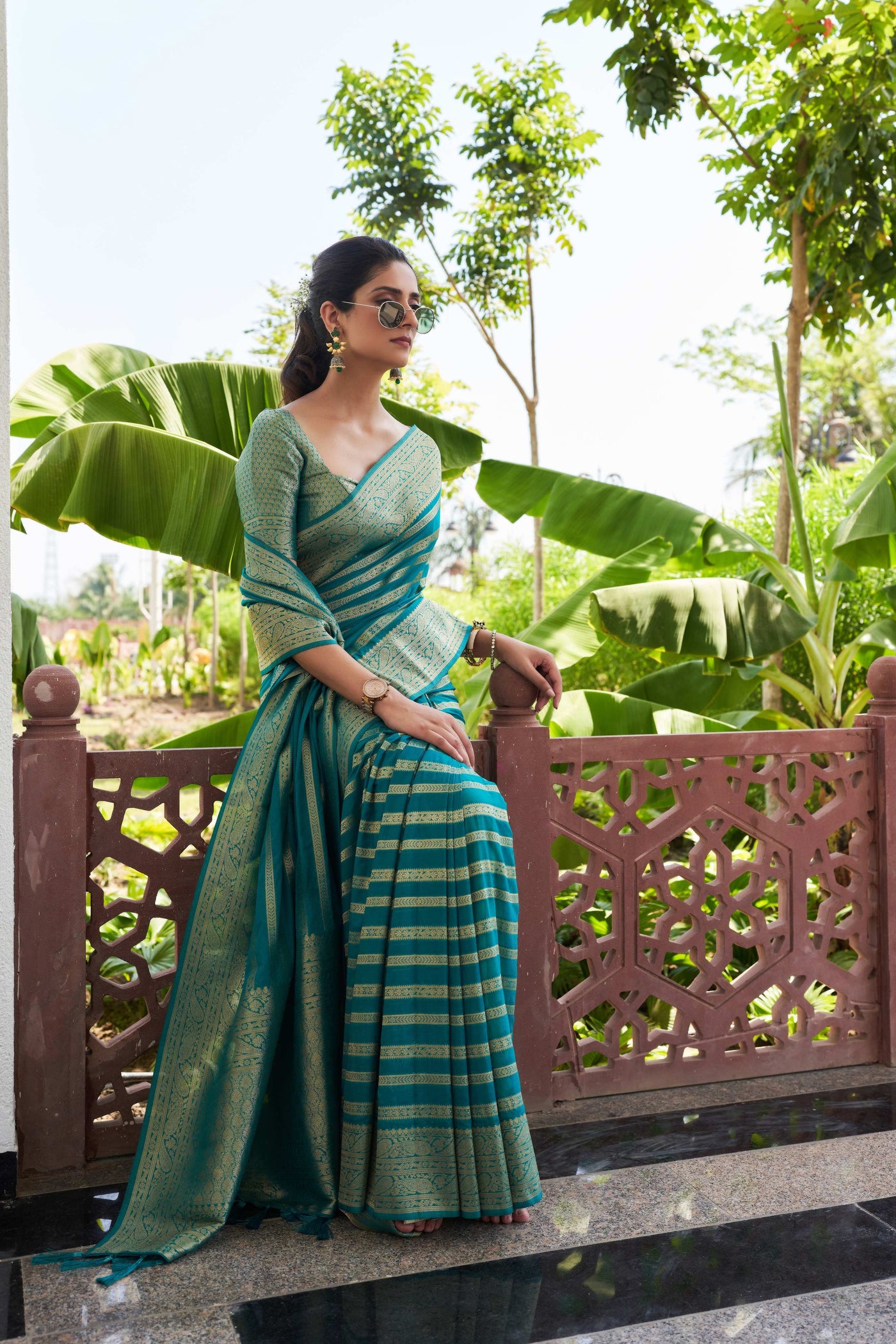 Sea Blue Feather Soft Saree