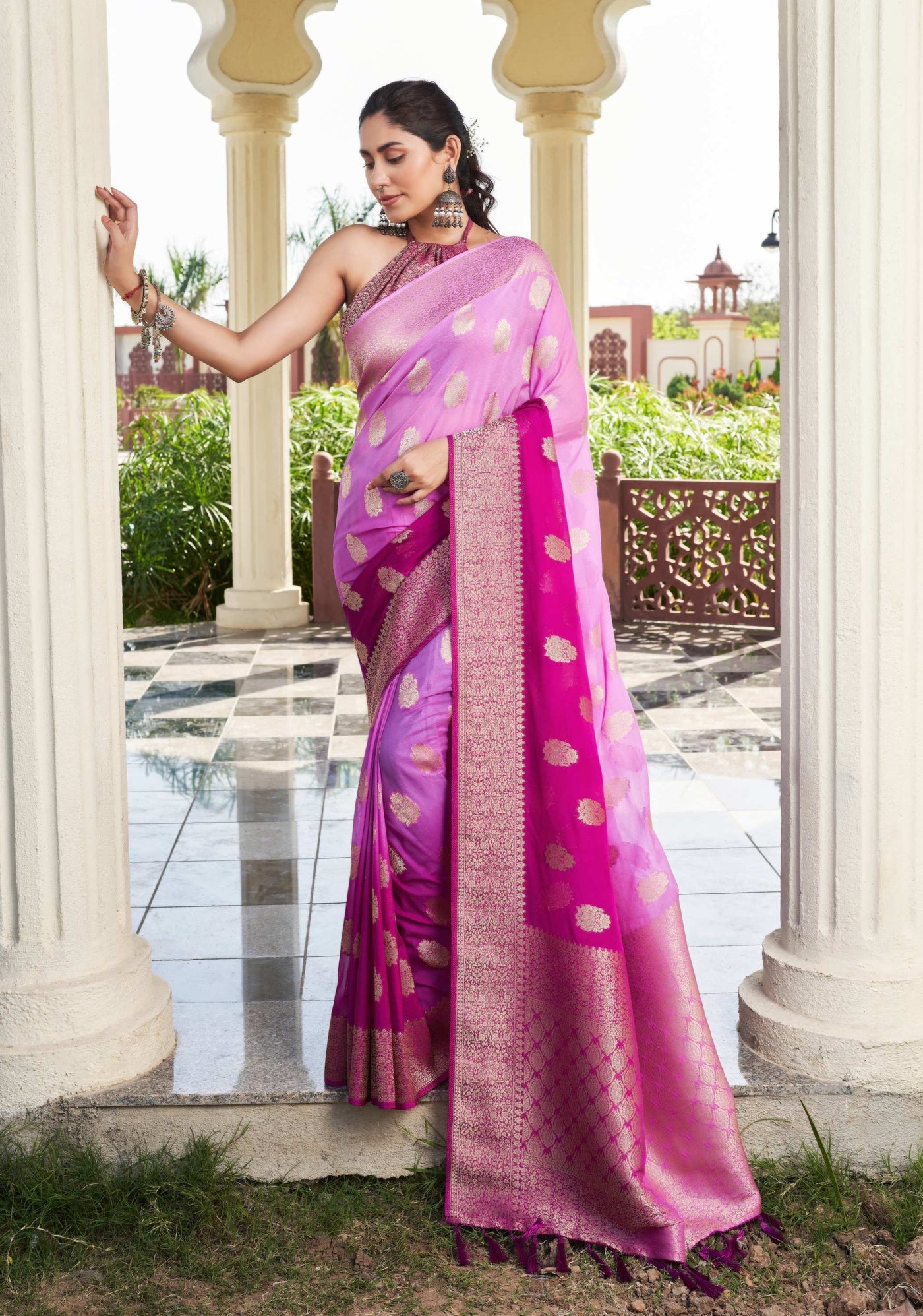 Gradient Purple Feather Soft Saree