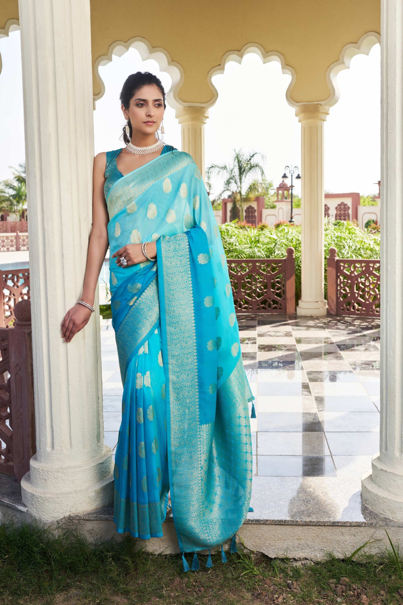 Gradient Blue Feather Soft Saree