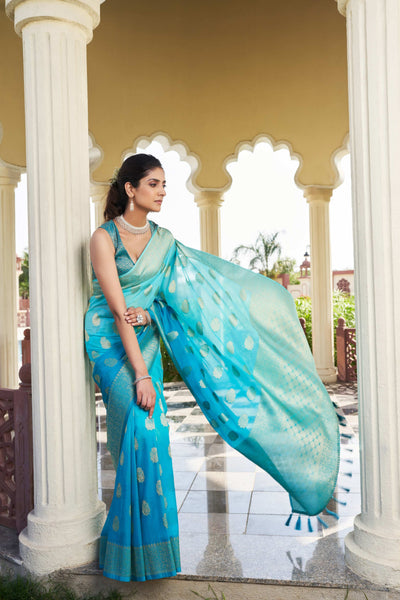 Gradient Blue Feather Soft Saree