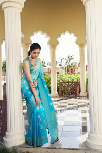 Gradient Blue Feather Soft Saree