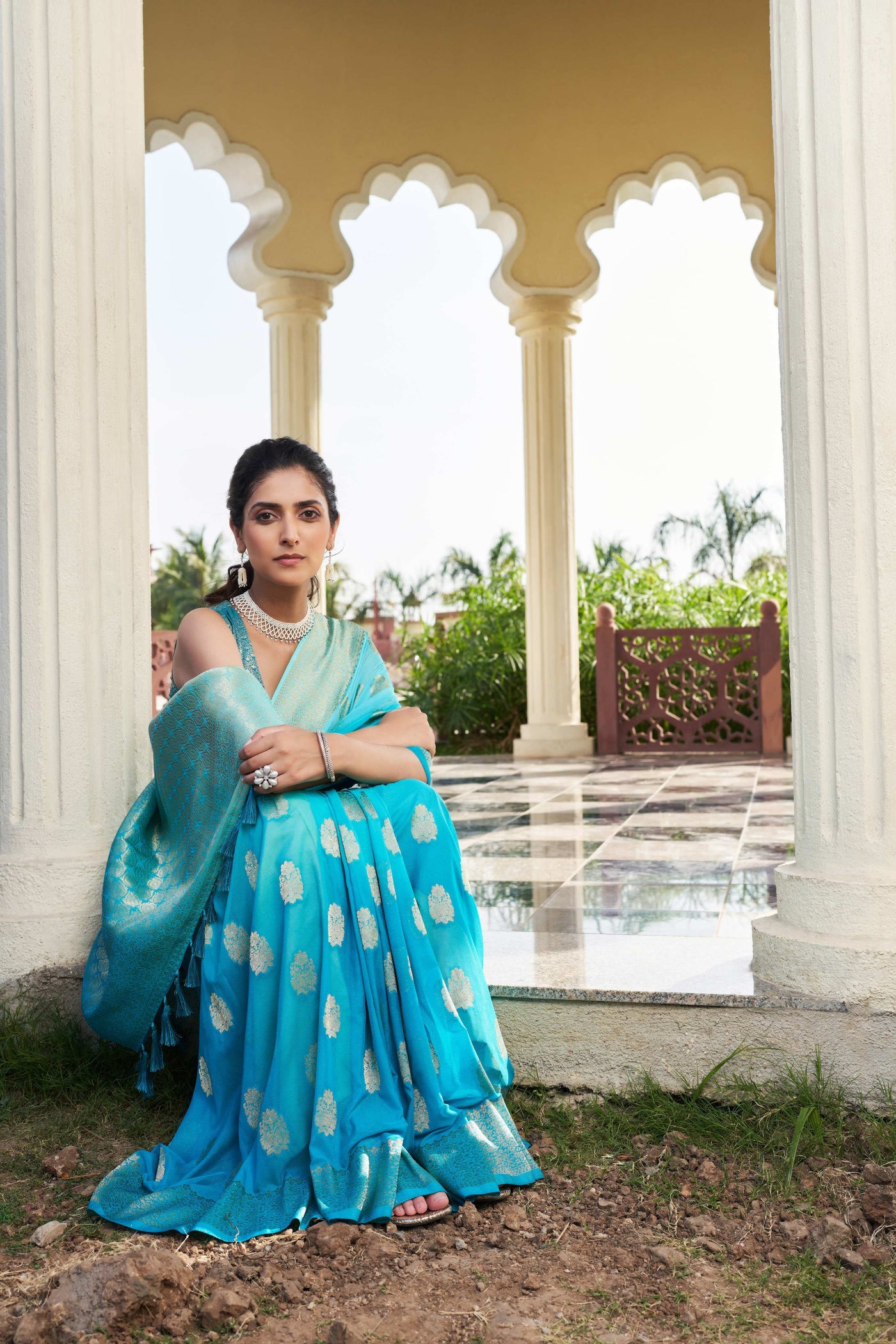 Gradient Blue Feather Soft Saree