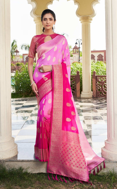 Gradient Pink Feather Soft Saree