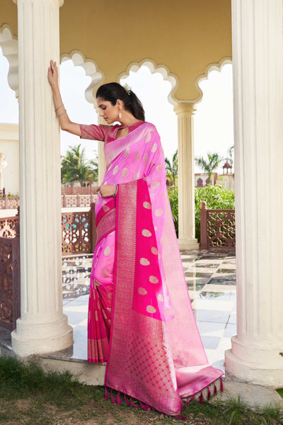 Gradient Pink Feather Soft Saree