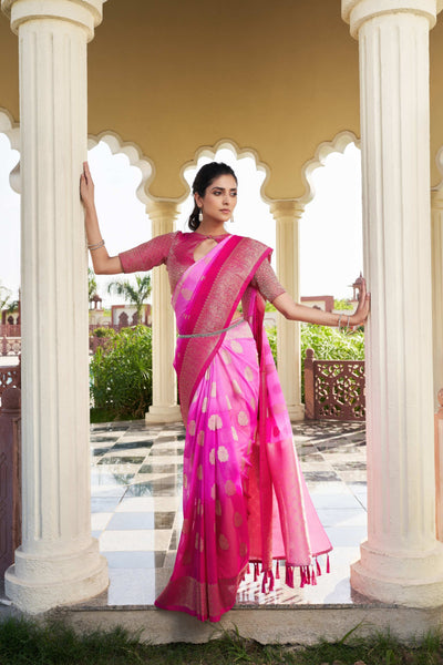 Gradient Pink Feather Soft Saree